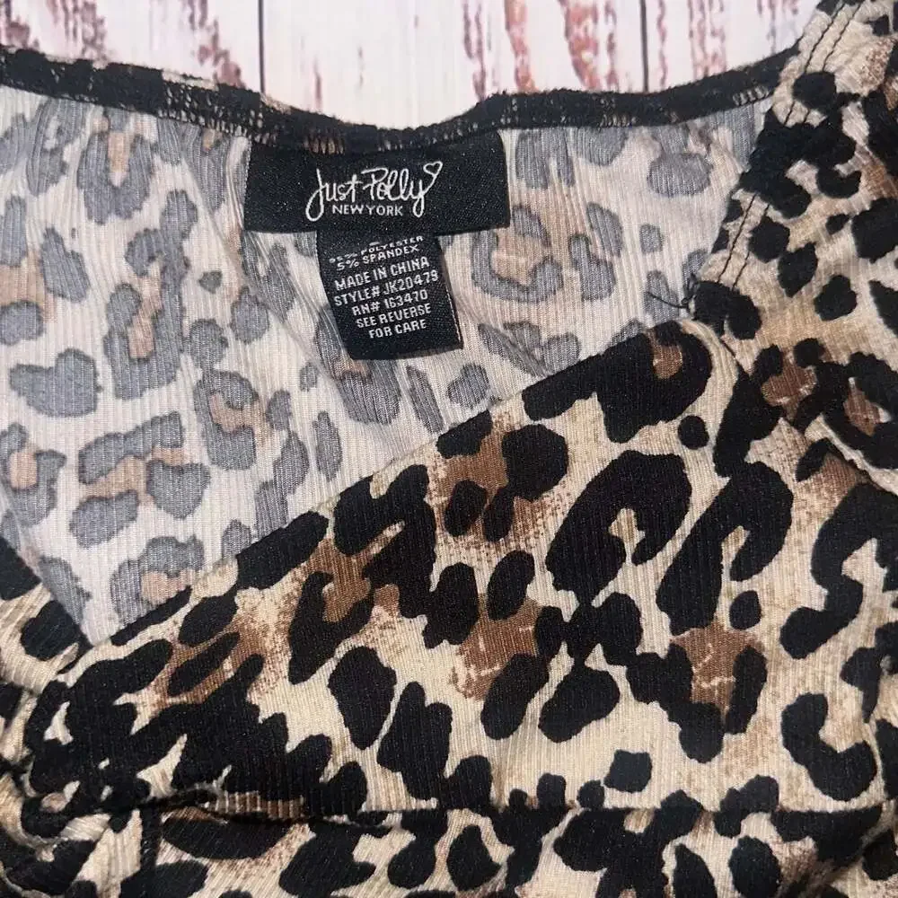 Just Polly Leopard Print Twist Front Ribbed Y2k Fairy whimsigoth Crop Top-S